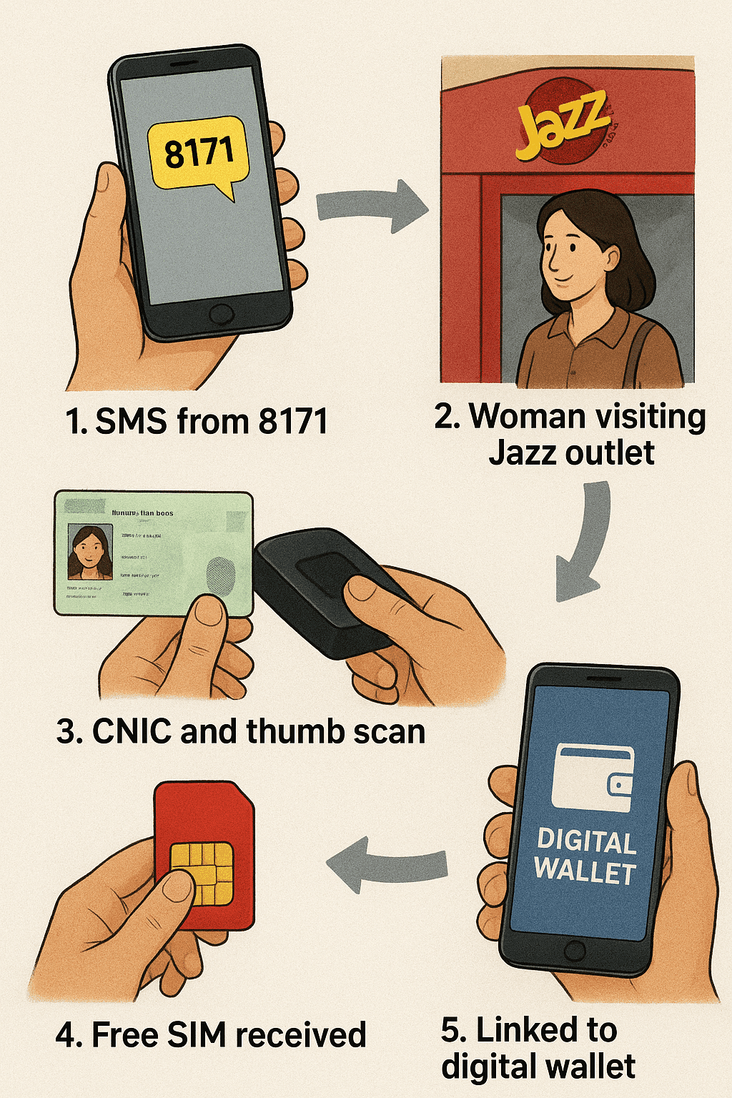 Step by step guide for BISP free SIM activation with CNIC and biometric