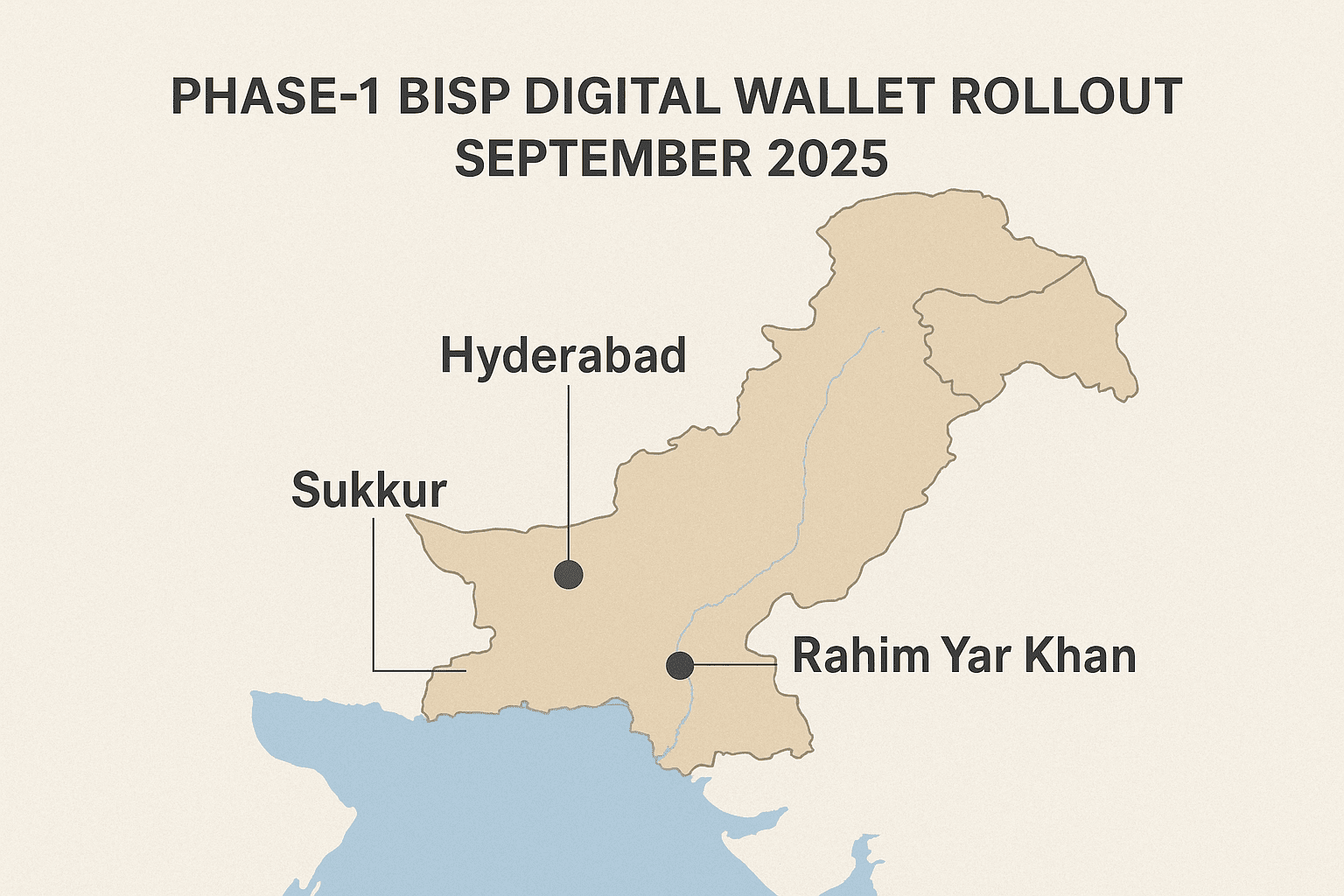Map of pilot cities for BISP digital wallet September 2025