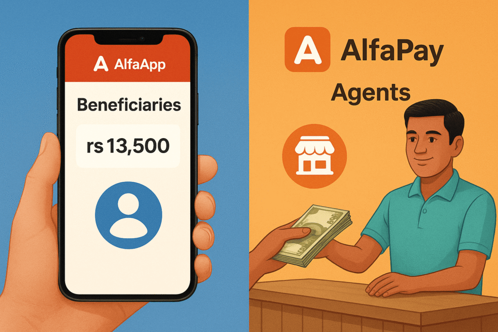 Comparison between Bank Alfalah Alfa app for beneficiaries and AlfaPay app for agents