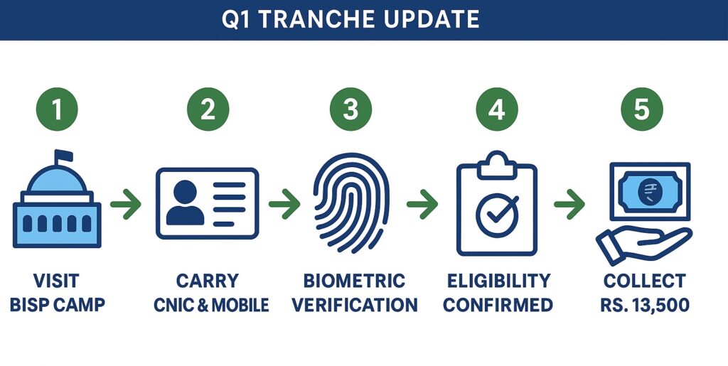Infographic showing BISP 13500 Payment Digital Wallet 2025 Q1 Camp Model process step-by-step