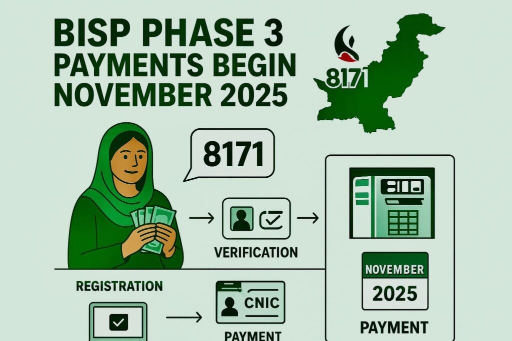 BISP Phase 3 payments start November 2025 — check your eligibility and payment details through the 8171 web portal or official BISP camps.
