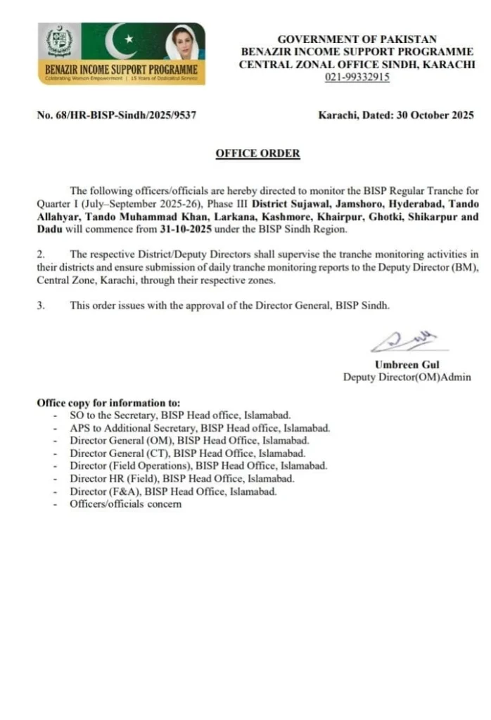 BISP Phase 3 eligible districts Sindh Notification